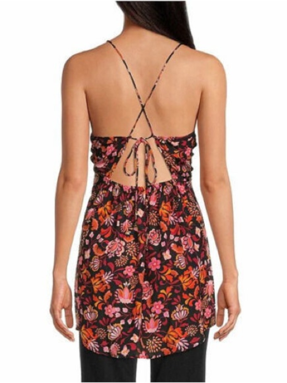 FREE PEOPLE Pixie Printed Tunic Size Small - Black Motif Boho Floral Top - NWT - Picture 10 of 11